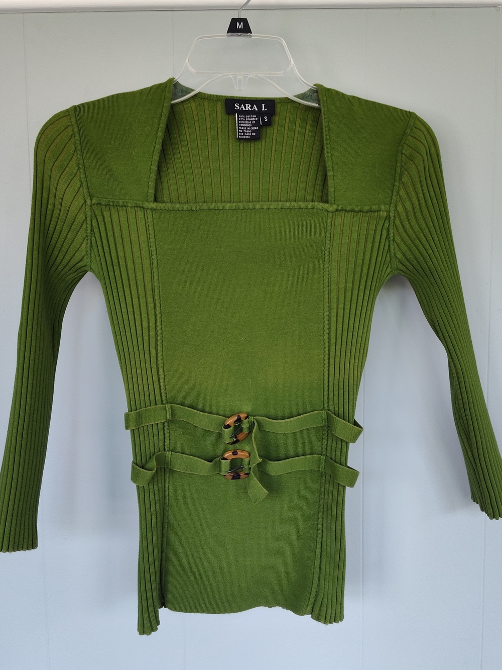 Vintage SARA I. Olive Green Ribbed Knit Belted Cardigan - Fits like "M"